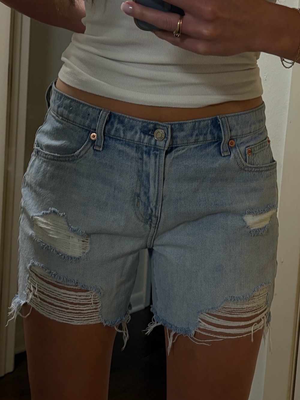 GAP Light Blue Distressed Denim Shorts - Women